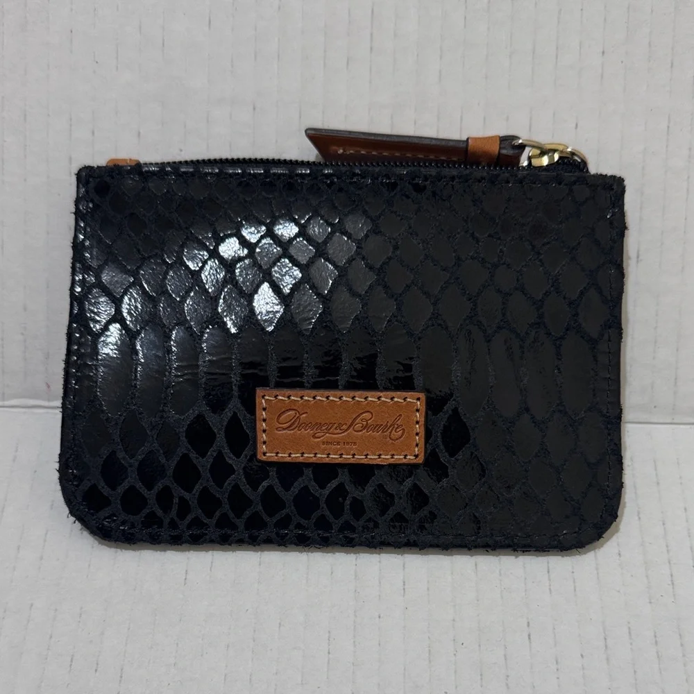 NEW Dooney & Bourke Python Snakeskin Embossed Leather Small Zipper Black Wallet